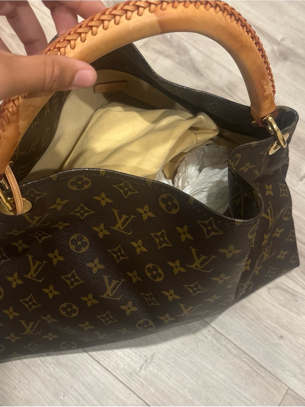Louis Vuitton Monogram Canvas Shoulder Bag in Brown with Tan Vachetta Handle
